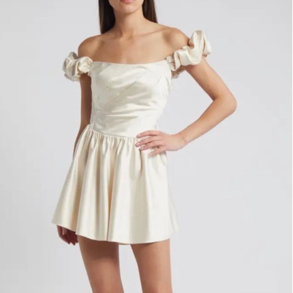 LoveShackFancy Cailey Off the Shoulder Cream Dress 4 - Picture 2 of 15